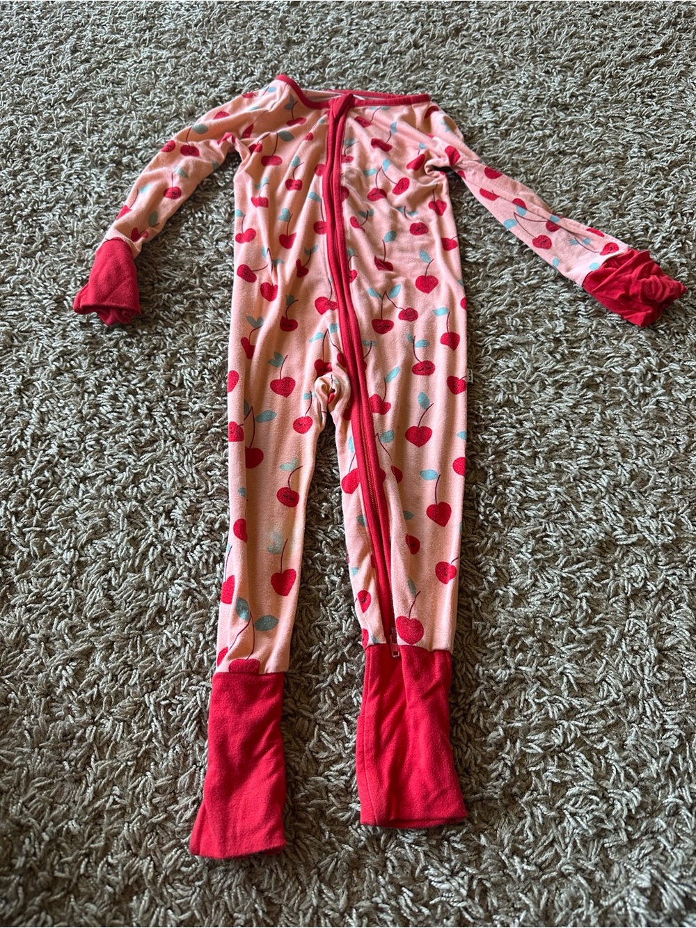 Little Sleepies peach Cherry One-Piece Pajamas with Red Trim